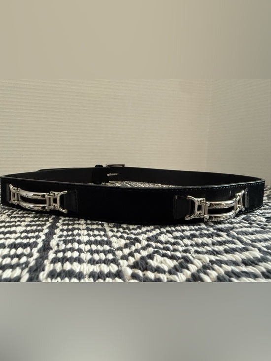 STACY ADAMS Black Grain Leather Belt with Silver Buckle Chain Accent main image 6